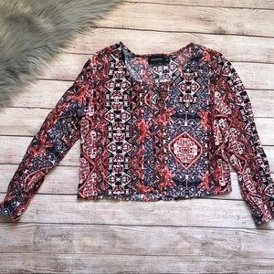 MinkPink Aztec Tribal Crop‎ Top Long Sleeve Shirt